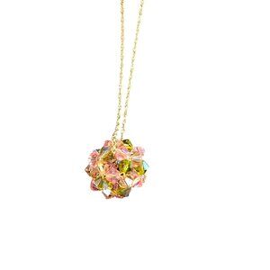 14KG Gold Chain Pink/Green Crystal Bead Rondell